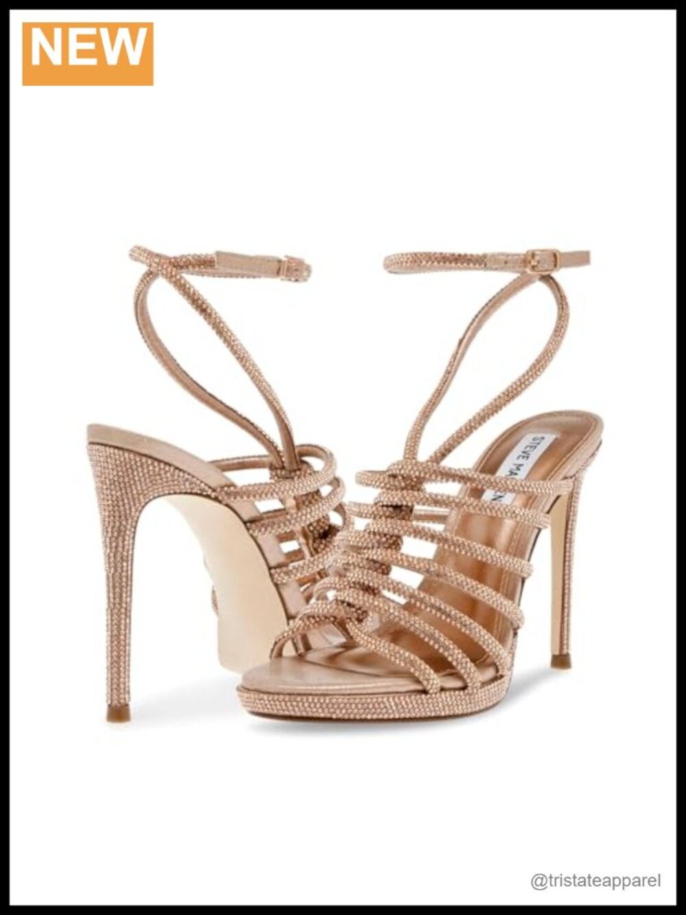Womens Stiletto Heeled Sandal Rhinestone Embellished Ankle Strap